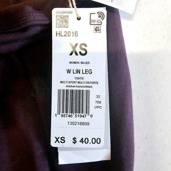 NEW Adidas Leggings Tight Fit High Waist Full Length Burgundy Purple XS 3200 - Picture 6 of 10